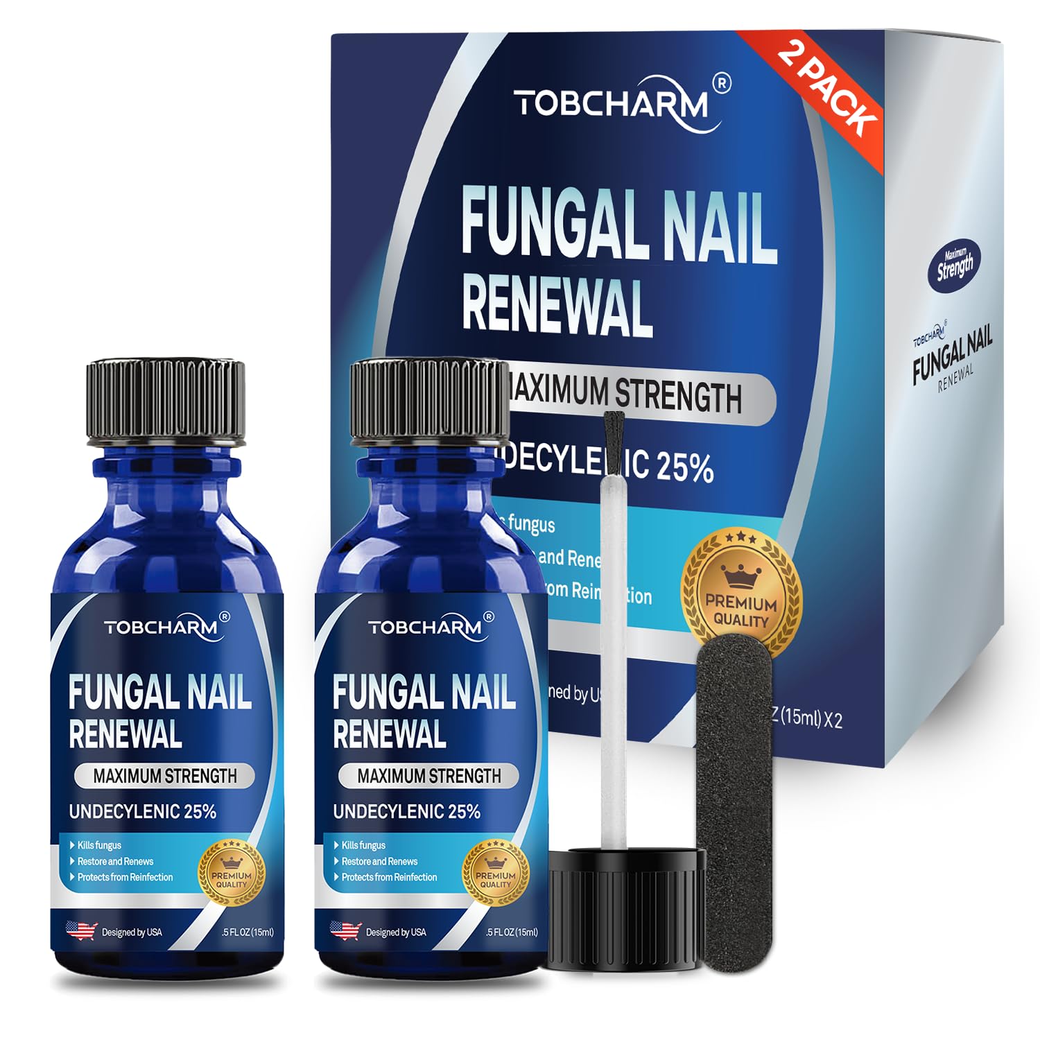 Toenail Fungus Treatment Extra Strength with 25% Undecylenic Acid & Tea Tree Oil, Nail Fungus Treatment for Toenail & Fingernails, Antifungal Nail Treatment for Damaged Nails and Thick Toenails- 2Pcs