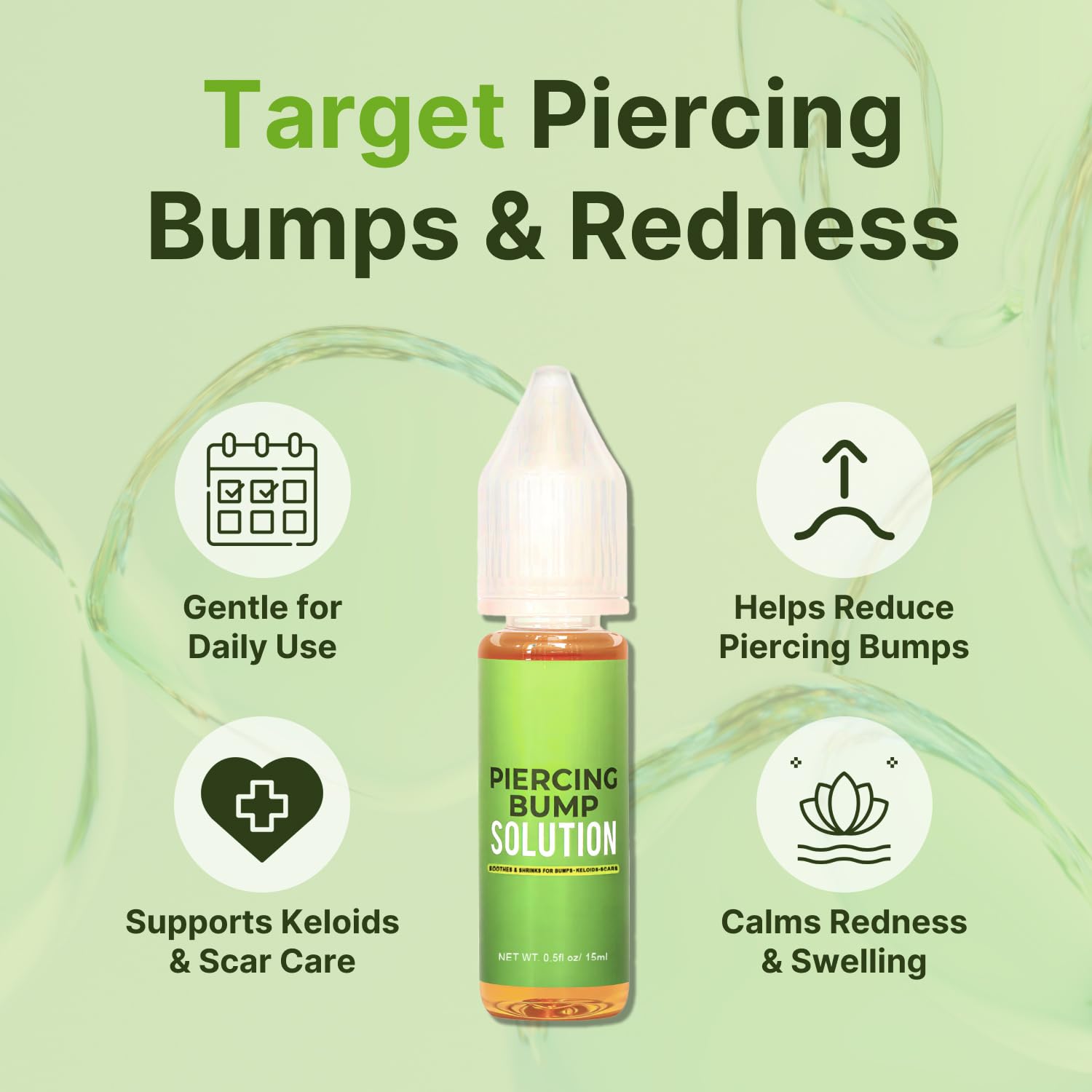 Tobcharm Piercing Bump Solution – Piercing Bump for Ear, Nose & Body – Soothes Keloid Bumps, Reduces Redness & Irritation, Promotes Healing – 15ml