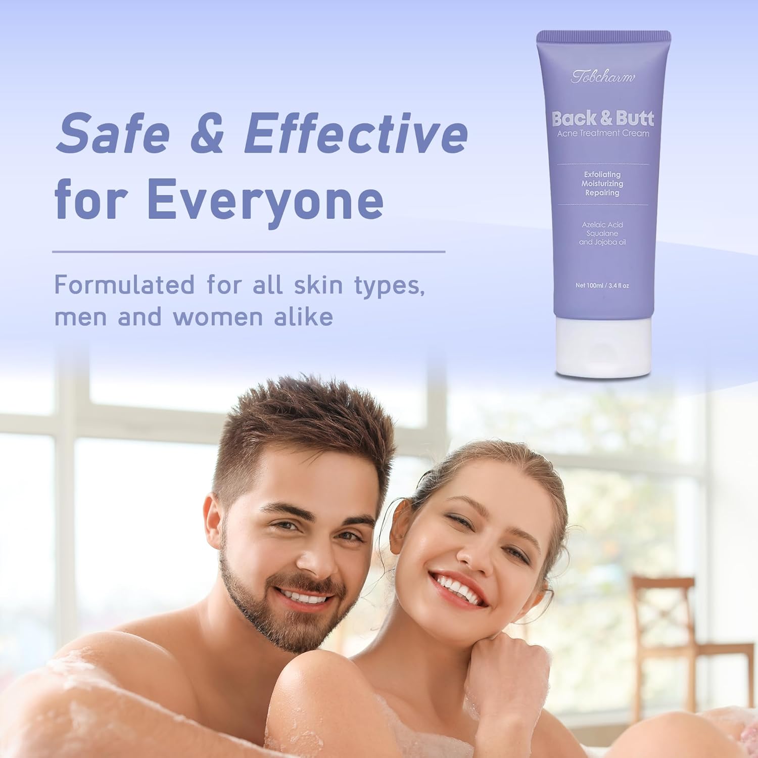 Butt Acne Clearing Treatment, Maximum Strength Body Cream for Back, Buttocks, Thigh & Chest Acne Removal, Skin Clearing Lotion for Men & Women, Foaming Cleanser for Bacne & Cystic Acne